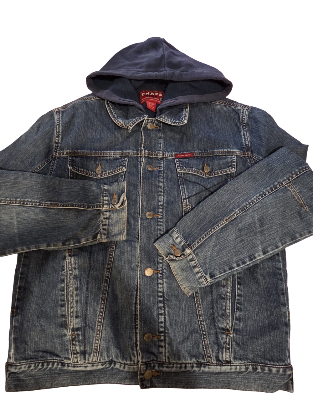 Chaps Blue Denim Jacket with Navy Hood